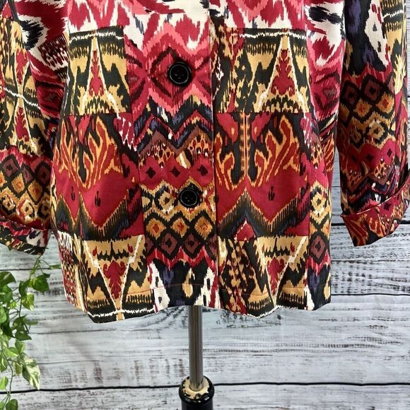 Norm Thompson Black Jacket size Extra Large Red Brown Aztec Western Stretch - Picture 8 of 16